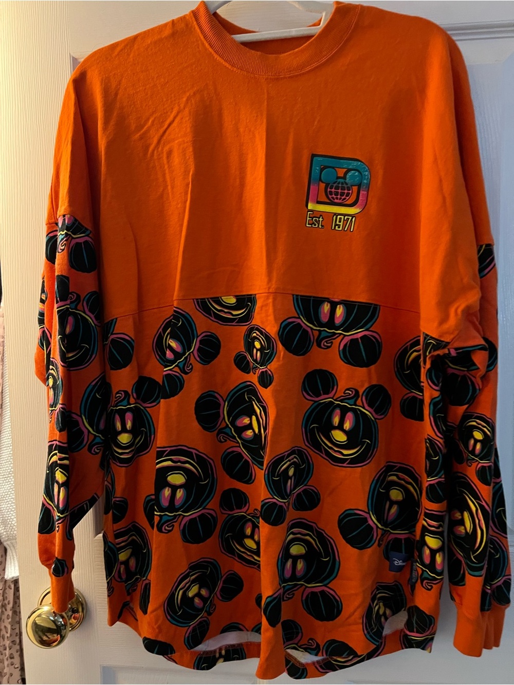 Disney Orange Long-Sleeve Tee with Multicolor Jack-O'-Lantern Pattern